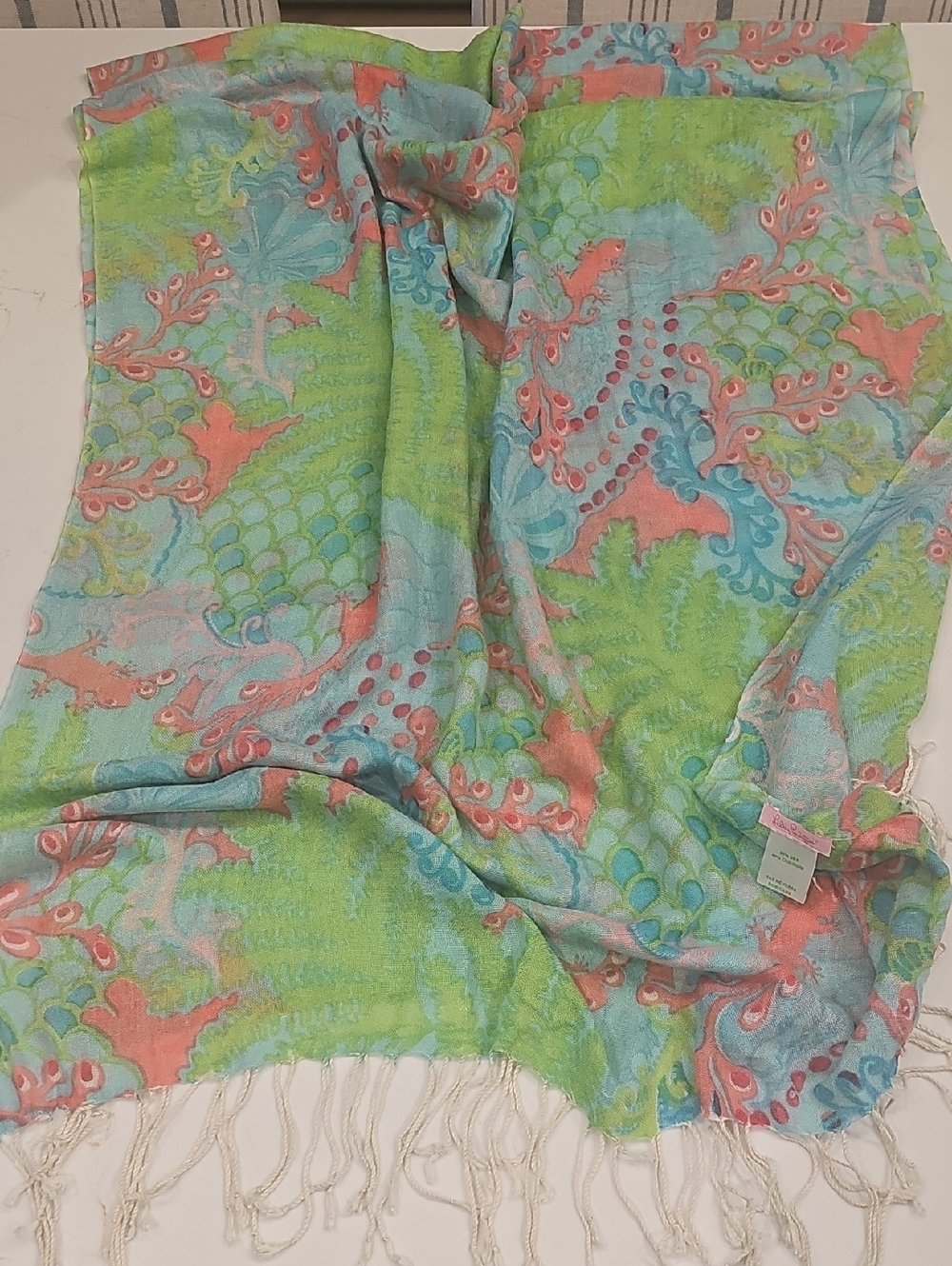 Lilly Pulitzer Coral, Aqua & Lime Paisley Silk-Cashmere Scarf